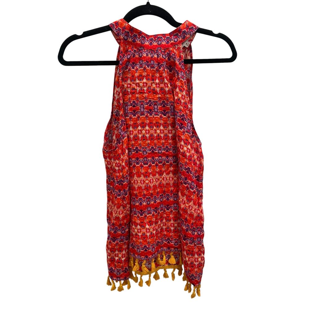 THML Boho Aztec Print Halter Top Size Medium M Yellow Tassel Hem EUC - Picture 2 of 6